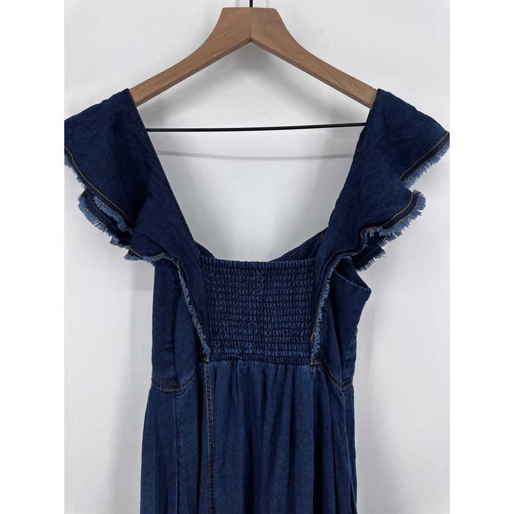 Pilcro Sweetheart Flutter Sleeve Denim Button Down Maxi Dress Small Blue Pockets - Picture 9 of 14